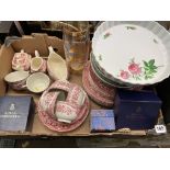 BOX - CROWN DUCAL TRANSFER PRINTED TABLE SERVICE, BOX ROYAL WORCESTER CHINA BOX AND COVER,