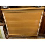 OAK TAMBOUR SHUTTER OFFICE CUPBOARD H 102CM, W 100CM,