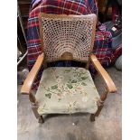 1920 BEECH BERGERE CANED BACK UPHOLSTERED BEDROOM CHAIR
