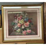 LITHOGRAPHIC PRINT STILL LIFE OF FLOWERS AFTER HAROLD CLAYTON F/G 67CM X 62CM APPROX