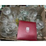 BOXED CRYSTAL ETCHED GOBLETS, TUMBLERS, QUEEN ELIZABETH CORONATION PLATE,