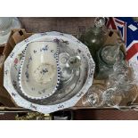 STAFFORDSHIRE WASH BASIN, VARIOUS GLASSWARE AND PAPER WEIGHTS,