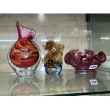 RED GLASS DRAGON BOWL, CHINESE DRAGON SCULPTURE,