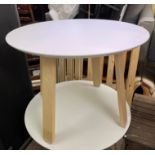 PAIR OF BEECH LOLLY POP STICK LEG WHITE CIRCULAR DINING TABLE DIAMETER 90CM APPROX