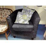 BLACK CHENILLE TUB ARMCHAIR