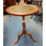 REPRODUCTION LEATHER CIRCULAR TOPPED TRIPOD WINE TABLE
