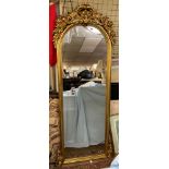 GILDED ACANTHUS CRESTED ARCHED MIRROR 182CM X 61CM APPROX