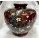 JAPANESE CLOISONNE ENAMEL VASE DECORATED WITH CHRYSANTHEMUMS AND BIRDS