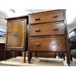 OAK THREE DRAWER CHEST H 80CM, W 60CM,