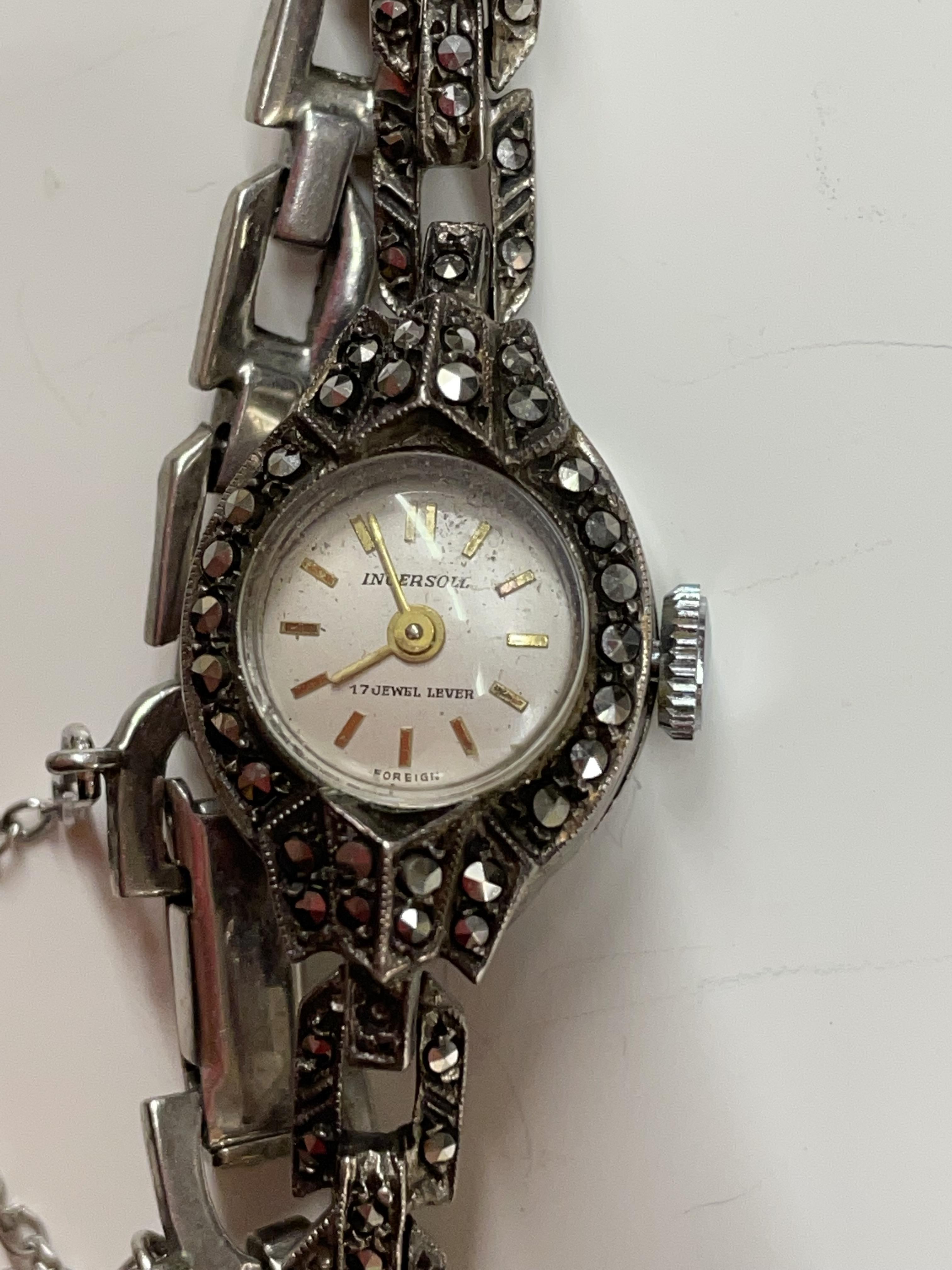 925 SILVER CASED INGERSOL MARCASITE COCKTAIL WATCH