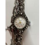 925 SILVER CASED INGERSOL MARCASITE COCKTAIL WATCH