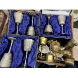 THREE CASES OF SILVER PLATED GOBLETS AND SOME LOOSE GOBLETS