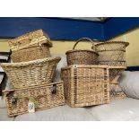 SELECTION OF WICKER WORK, PICNIC HAMPER, HEN BASKETS,