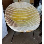VINTAGE YELLOW AND WHITE LATTICE 1950S/60S BASKET CHAIR
