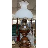 VICTORIAN STYLE ELECTRIFIED OIL LAMP WITH FRILLED SHADE 60CM H APPROX.