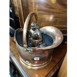 COPPER COAL SCUTTLE AND LUSTRE KNIGHT COMPANION SET