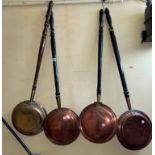THREE COPPER AND ONE BRASS WARMING PANS