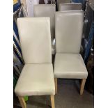 CREAM LEATHER AND LIGHT WOOD HIGH BACK DINING CHAIRS X 8