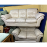 CREAM LEATHER THREE AND TWO SEATER SOFAS