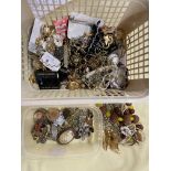 A TUB OF VARIOUS COSTUME JEWELLERY, EARRINGS, BANGLES,
