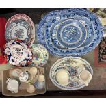 MASONS BLUE AND WHITE MEAT PLATTER, 19TH CENTURY TRANSFER PRINTED PLATES,
