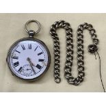 PLATED CASED POCKET WATCH WITH PLATED CHAIN