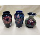 MOORCROFT POTTERY MINIATURE VASES CLEMATIS AND ANEMONE PATTERN ONE RIM AS FOUND