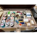 PLASTIC BOX OF COTTONS AND HABERDASHERY