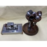 OAK PIPE HOLDER AND PIPES AND A VINTAGE CAR CIGARETTE BOX