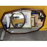 DARKWOOD BEVELED EDGED MIRROR WITH CARVED DETAIL (FRAME AS FOUND) 80CM X 55CM
