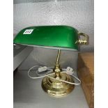 GREEN AND BRASS BANKERS STYLE DESK LAMP