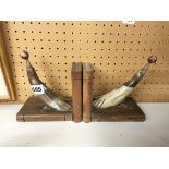 PAIR OF HORN CARVED BOOK ENDS