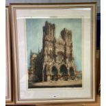 COLOURED ETCHING OF NOTREDAME CATHEDRAL SIGNED W.