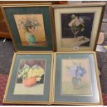 FOUR WATER COLOUR SKETCHES STILL LIFE OF FLOWERS PANSIES AND WILD FLOWERS