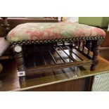 EDWARDIAN TURNED BALUSTRADED UPHOLSTERED STOOL