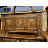 OAK JACOBEAN STYLE THREE PANEL FRONTED COFFER