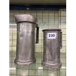 TWO PEWTER TANKARDS - DEMI LITRE AND LIDDED LITRE