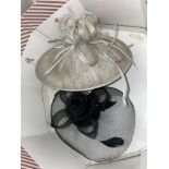 HAT BOX CONTAINING TWO HATS WITH FASCINATORS