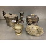 SMALL SELECTION OF EPNS INCLUDING TEA CADDY, SPILL VASE,