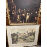 LIMITED EDITION 152/300 PRINT OF WARWICK CASTLE AND A PRINT AFTER REMBRANT