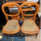 PAIR OF BEECH VICTORIAN BEDROOM CHAIRS WITH CANED SEATS