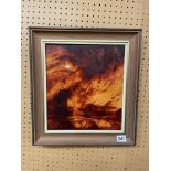 OIL ON CANVAS - WINDMILL AT SUNSET FRAMED SIGNED BRIAN TOVEY