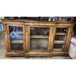 VICTORIAN WALNUT EBONISED BREAKFRONT SIDE CABINET WITH FOLIATE MARQUETRY INLAY AND GILDED METAL