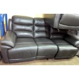 AS NEW SLATE GREY LEATHER RECLINING THREE SEATER SOFA