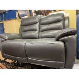 AS NEW SLATE GREY LEATHER RECLINING TWO SEATER SOFA