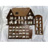 CERAMIC THIMBLE COLLECTION IN WOODEN WALL RACKS