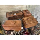 OAK OFFERTRY BOX AND THREE OTHER WOODEN BOXES WITH LIDS