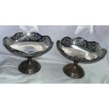 PAIR OF SHEFFIELD SILVER LOBED FILIGREE PEDESTAL COMPORTS 19.