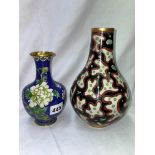 CLOISSONNE ENAMEL BALUSTER CHRYSANTHEMUM VASE AND A CLOISONNE BOTTLE SHAPED VASE WITH ABSTRACT