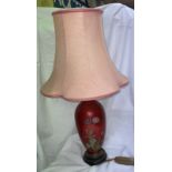 JAPANESE BALUSTER CLOISSONNE TABLE LAMP DECORATED WITH FLOWERS ON A RED GROUND